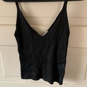 UO soft black ribbed metallic v neck tank top